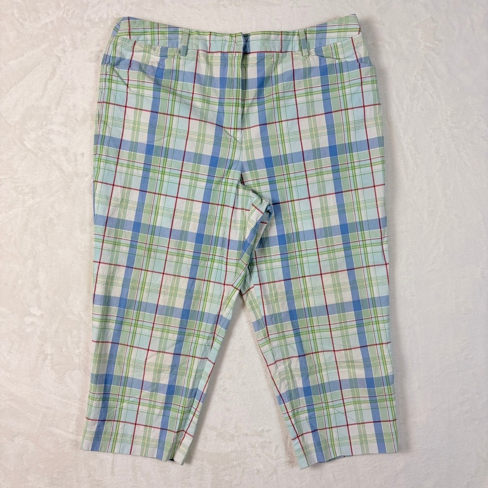 Vtg Talbots Cropped Pants Womens‎ 16P Blue Green Plaid Excellent Stretch Cotton